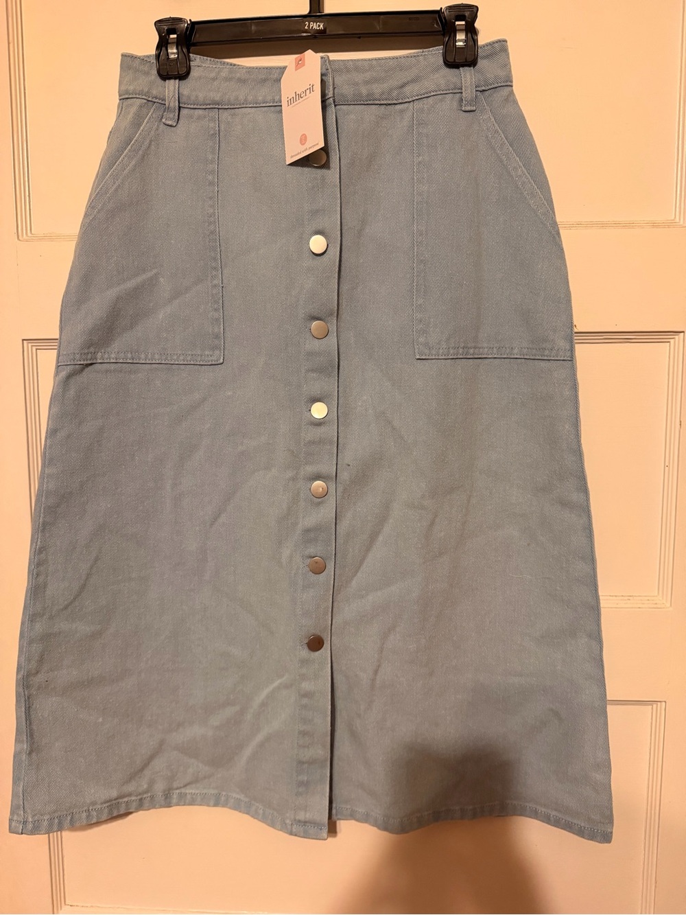 Inherit Light Blue Button-Front Midi Skirt